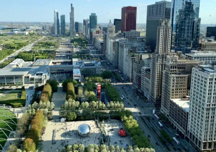 View of Millennium Park from the One Prudential Plaza building.