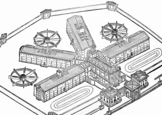 Bird's-eye view of Pentonville Prison, London, England (1862)