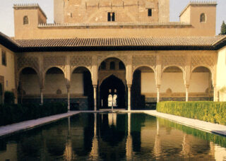 View of the Court of the Myrtles, Nasrid Palace, The Alhambra, Granada, Spain