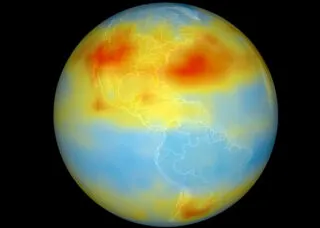 Digital model of globe showing shifting climate patterns