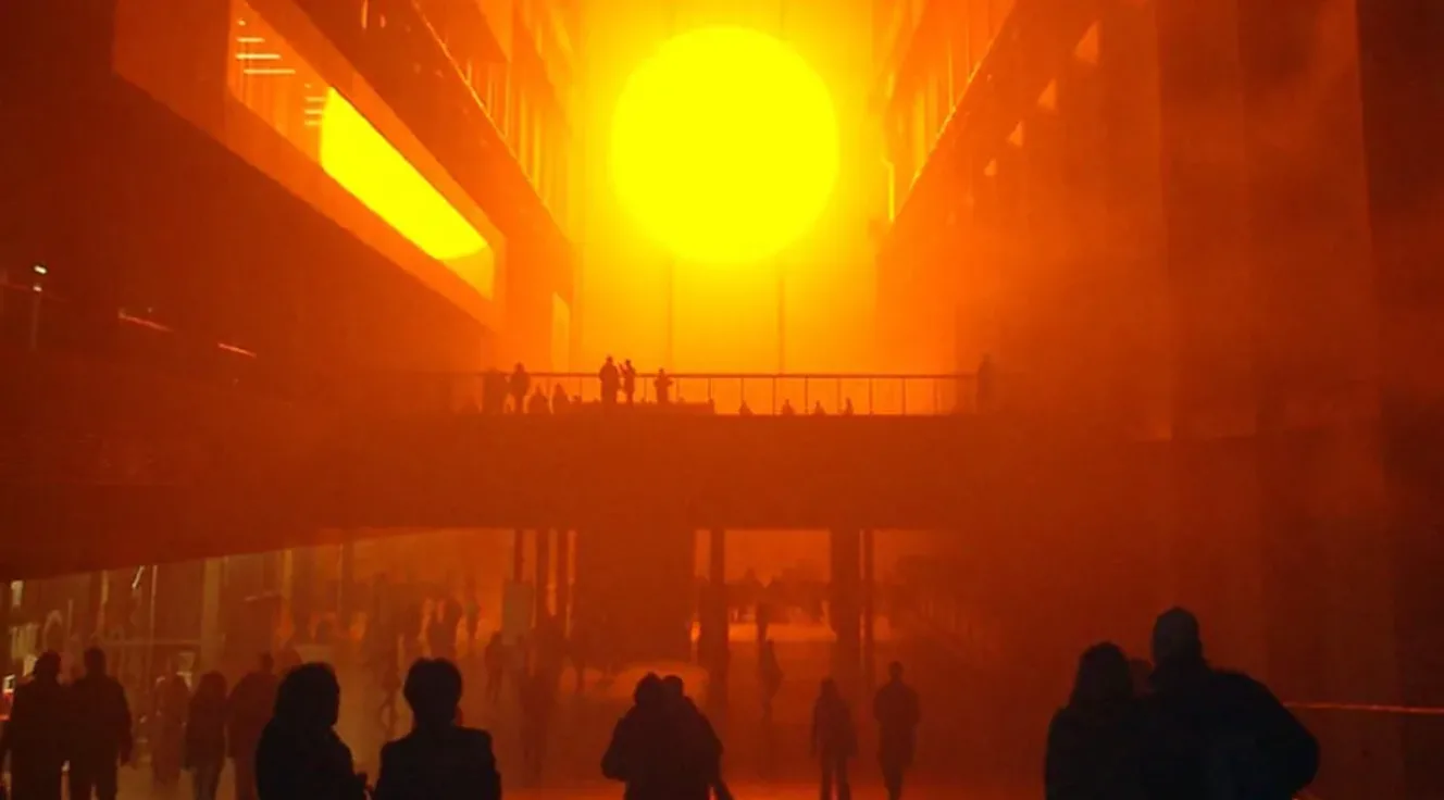 View of Olafur Eliasson's work "The Weather Project" as installed at the Tate Modern, London, England (2003)