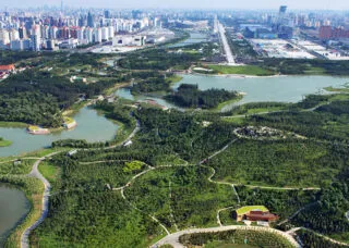 Bird's-eye view of Olympic Forest Park in Beijing, China