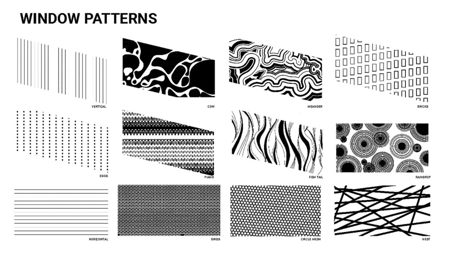 Drawing showing patterns used on panels in exhibition 