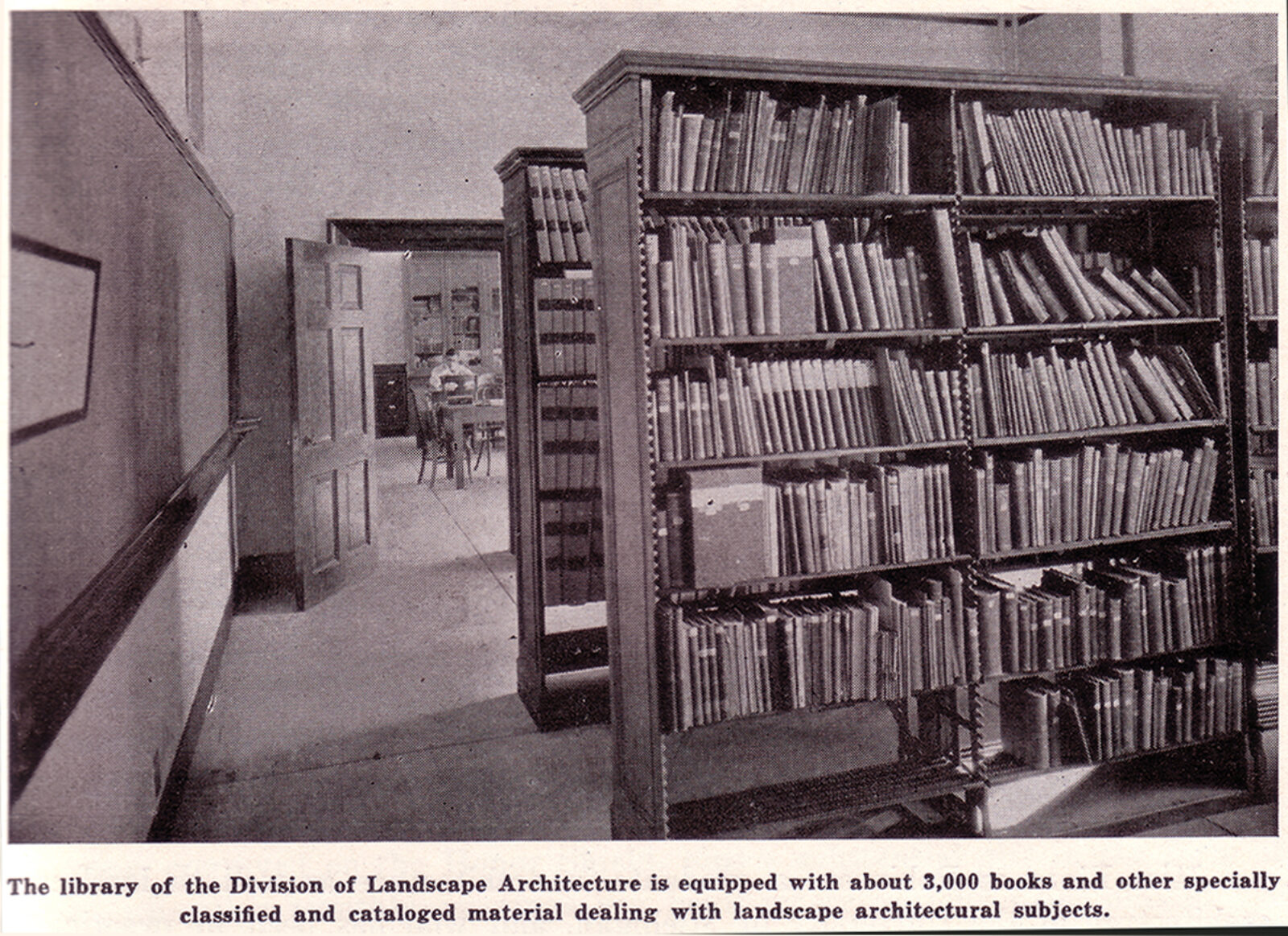 View of stacks in City Planning & Landscape Architecture (CPLA) Library at 203 Mumford Hall
