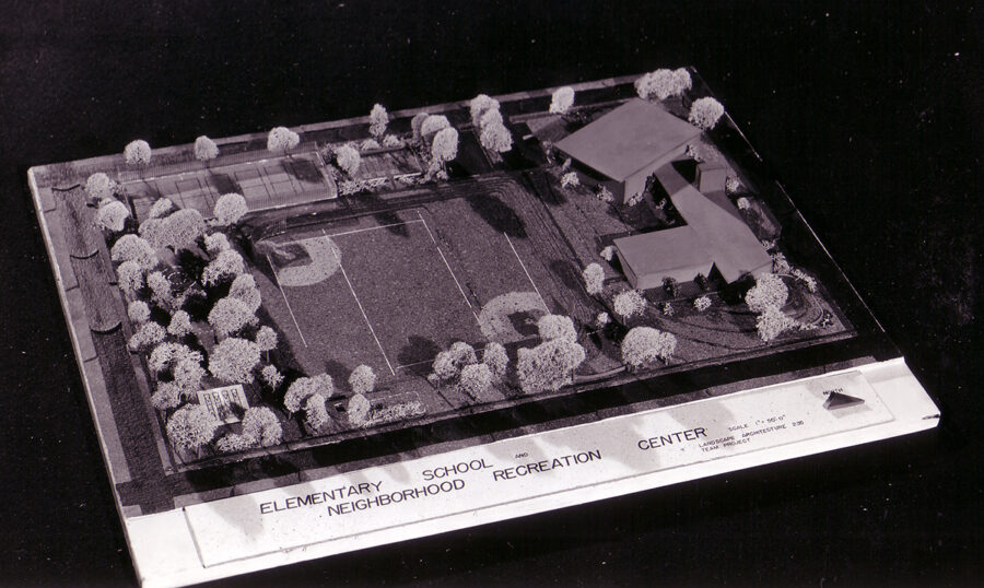 Photo of landscape model made as team project in studio LA 235 (now 335)