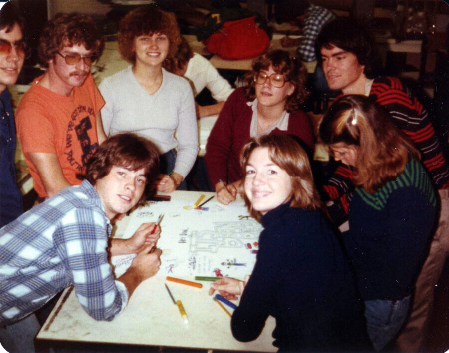 Photo of students working in sophomore studio (Fall 1979)