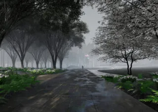 View within Springdale Veterans Memorial Park as rendered in the competition entry by Hinterlands