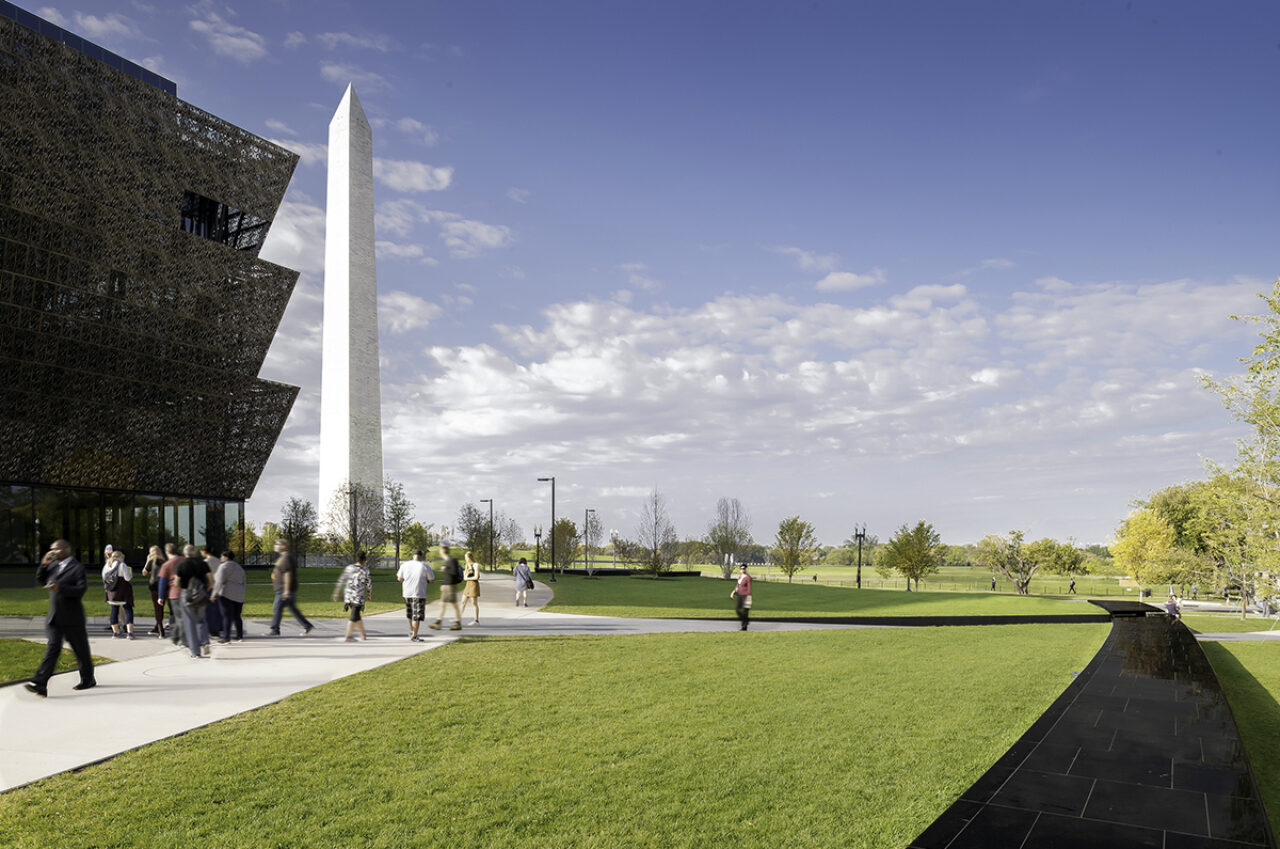 View along the north side of the National Museum for African American History and Culture