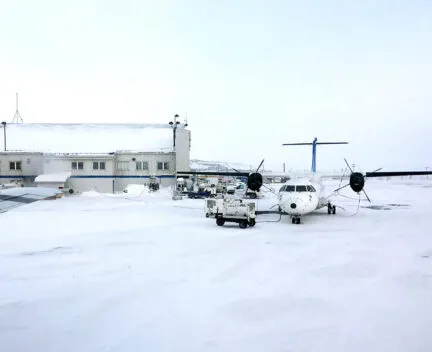 View of Iqaluit Airport from a plane’s side window