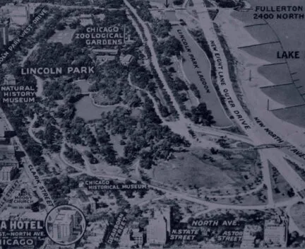 Drawing showing prospect of Lincoln Park area of Chicago