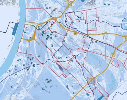City of East St. Louis with Topographic Wetness areas.