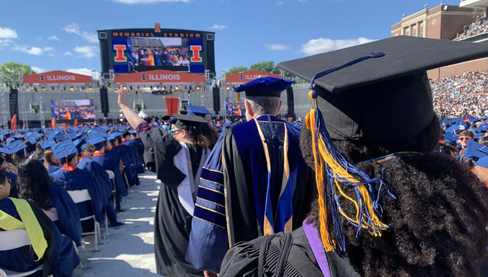 people lined up for commencement ceremony