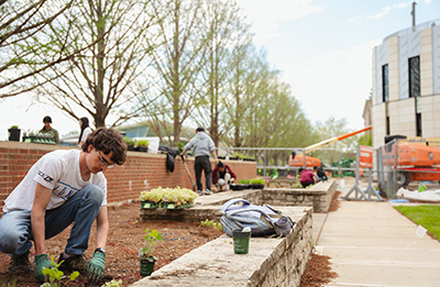 people outdoors gardening