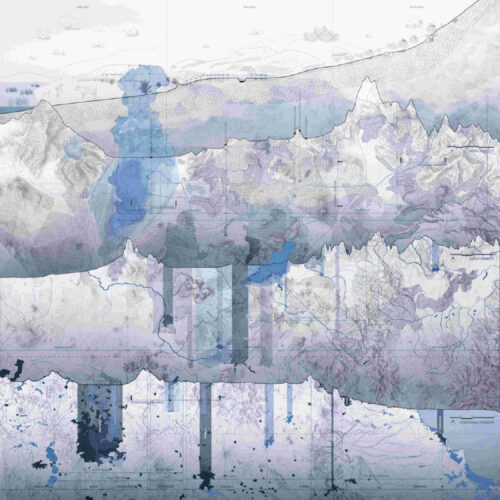 white abstract painting with blues