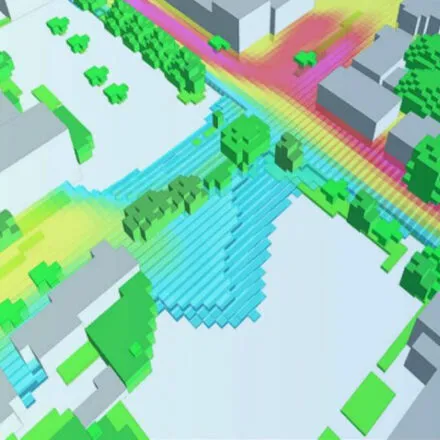 colorful computer rendering of a city block