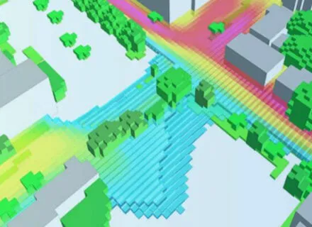 colorful computer rendering of a city block