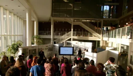 Final public presentations in the Blicharski Atrium of Temple Buell Hall.