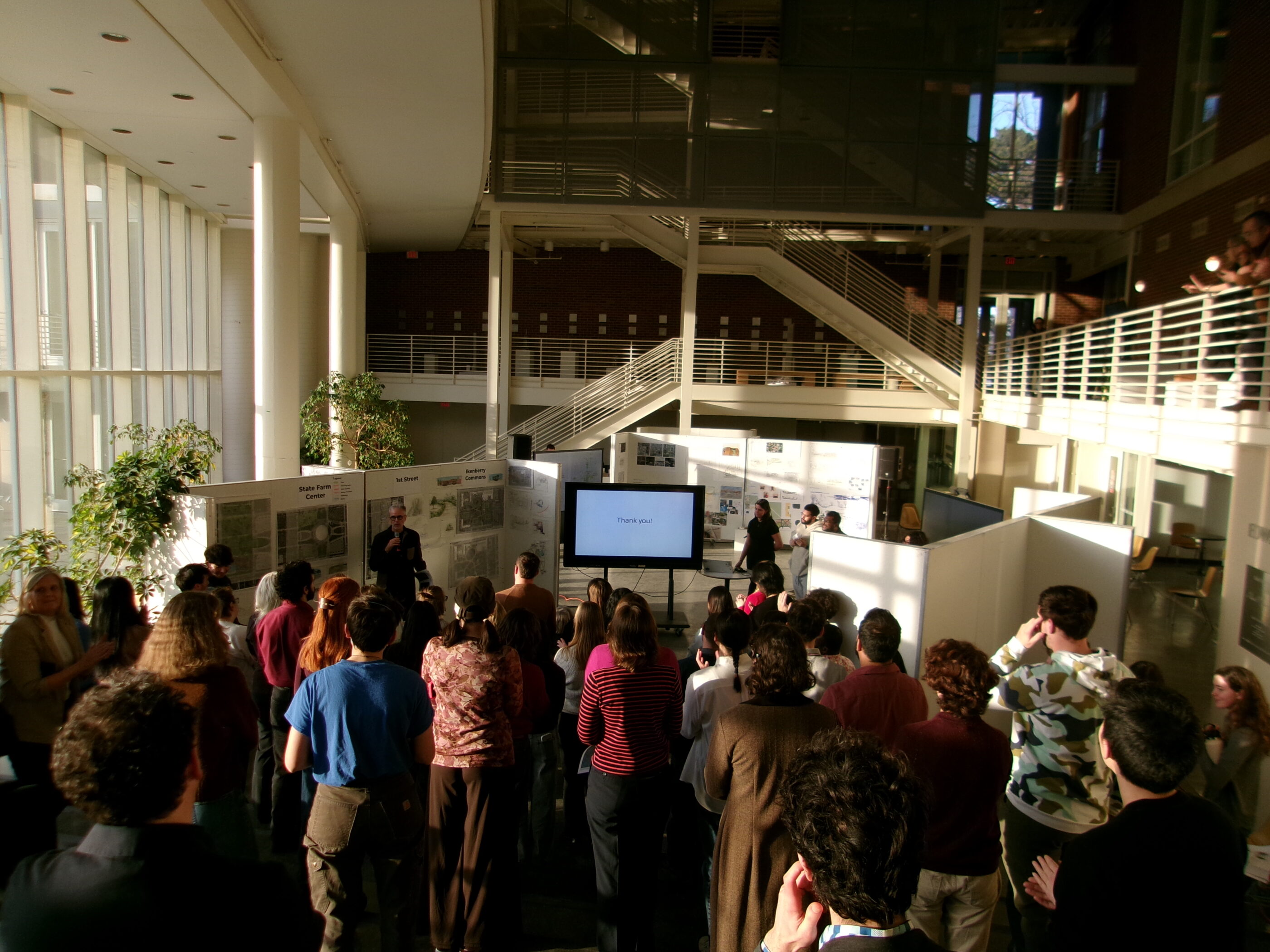 Final public presentations in the Blicharski Atrium of Temple Buell Hall.