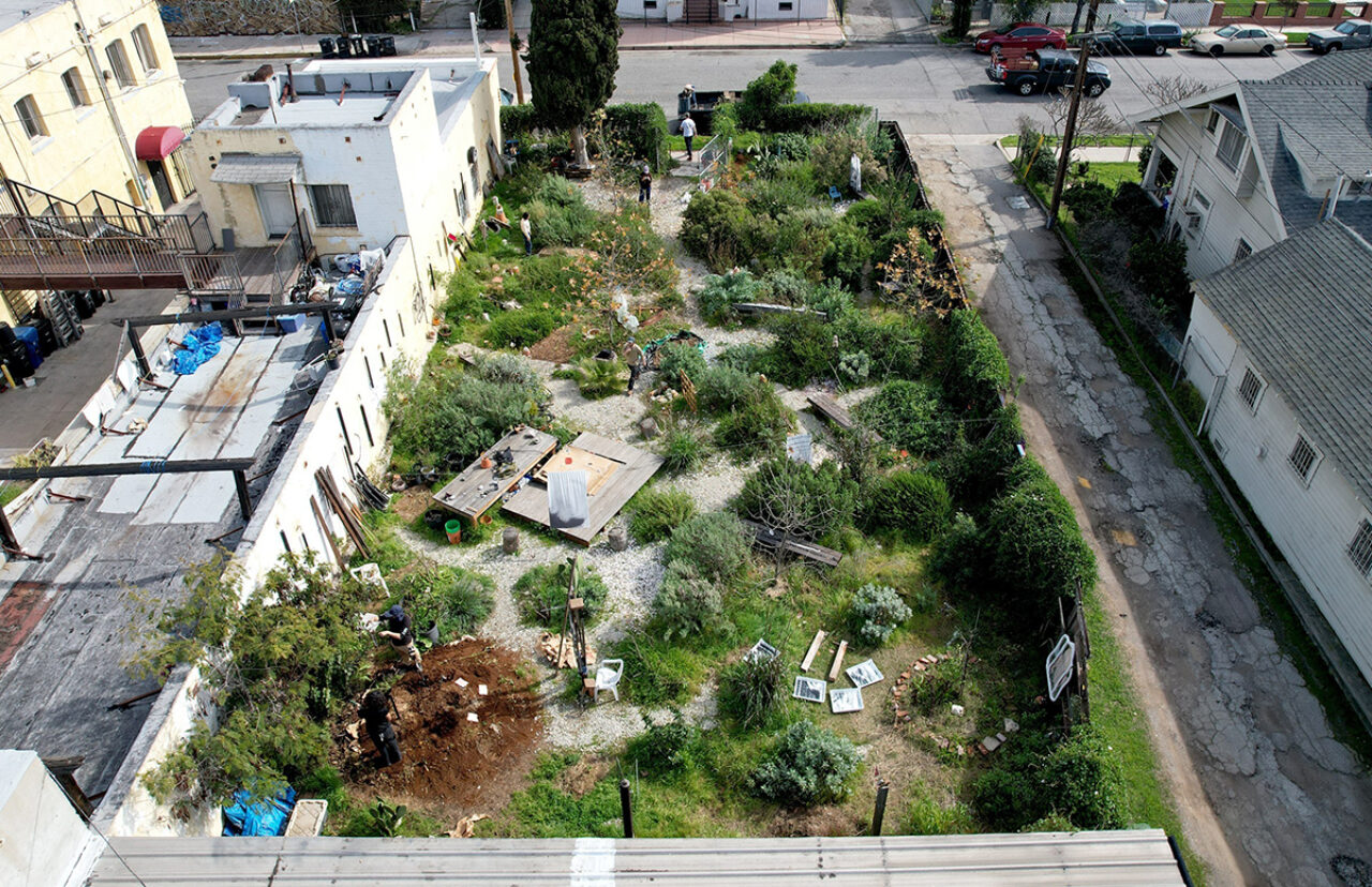 Bird's eye view of the Terreomoto's 7th Ave Garden in Los Angeles, California