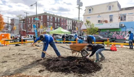 Volunteers and the LandCare team planting a pollinator garden. Courtesy of Pennsylvania Horticultural Society
