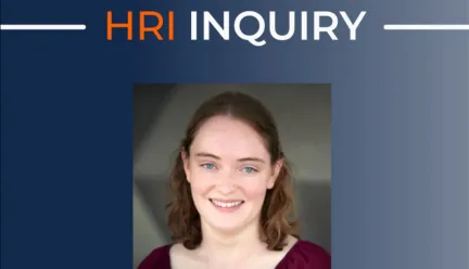 person smiling on a graphic with "HRI Inquiry"