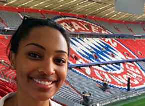 close up of person in an outdoor stadium