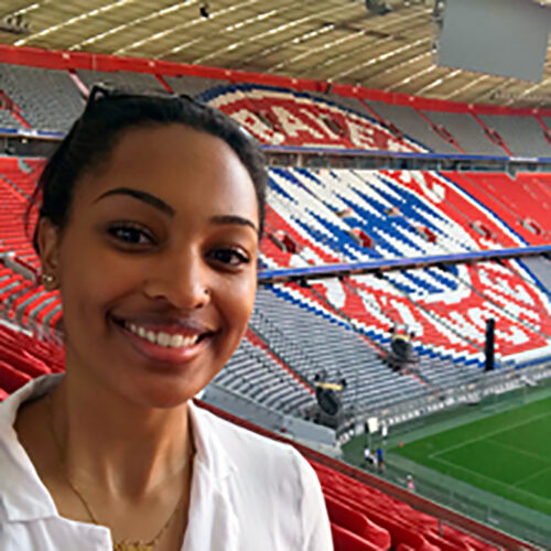 close up of person in an outdoor stadium