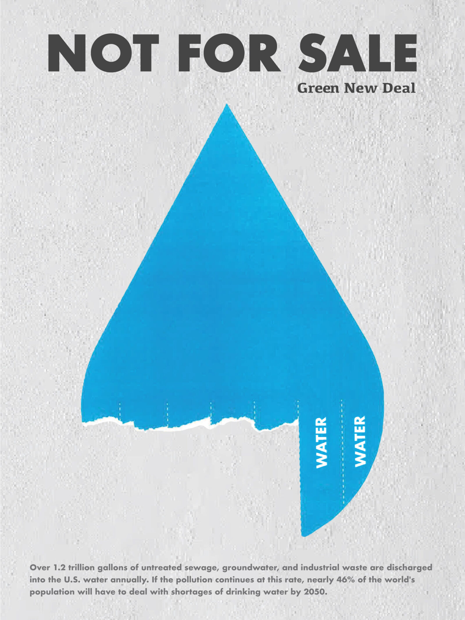 green new deal poster with damaged blue water drop