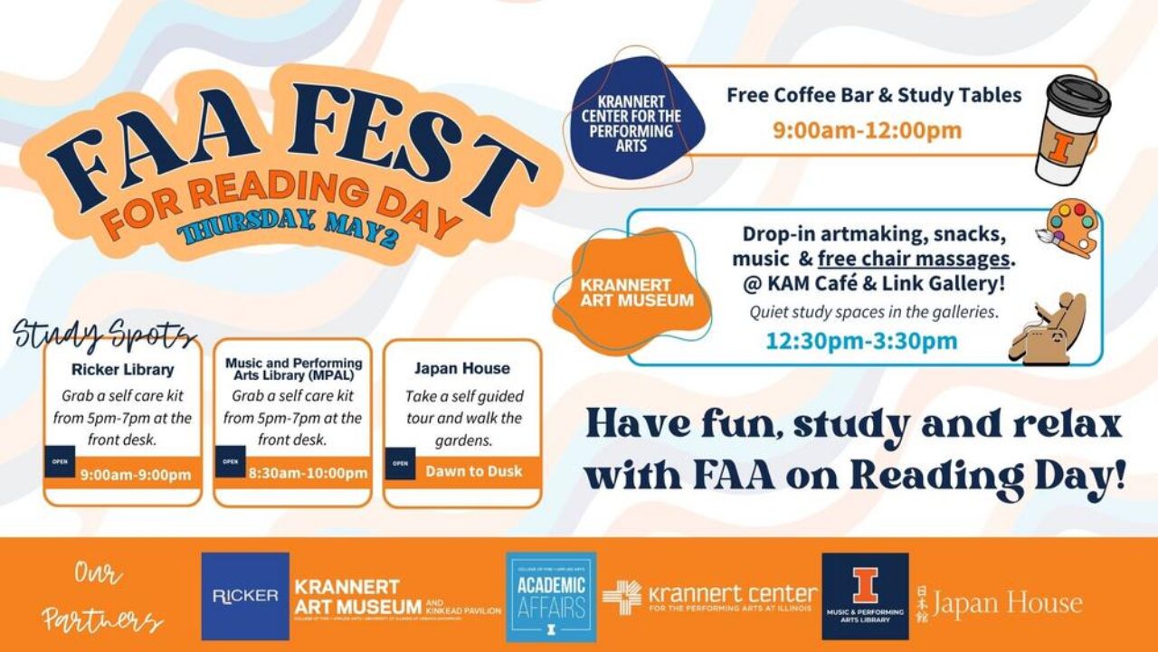 FAA fest flyer with dates, times, and lots of blue, orange, and white colors