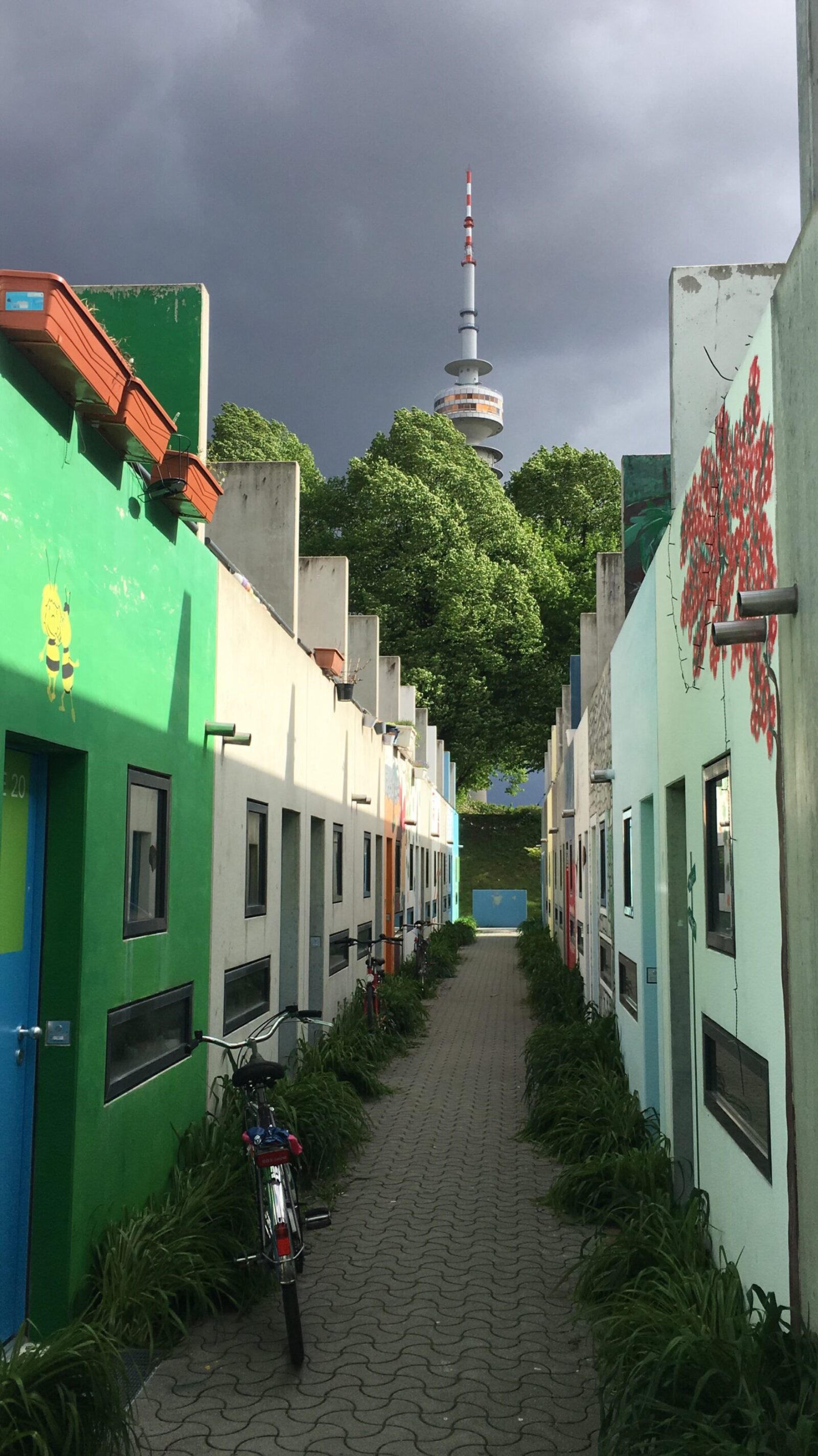 many buildings on a narrow street