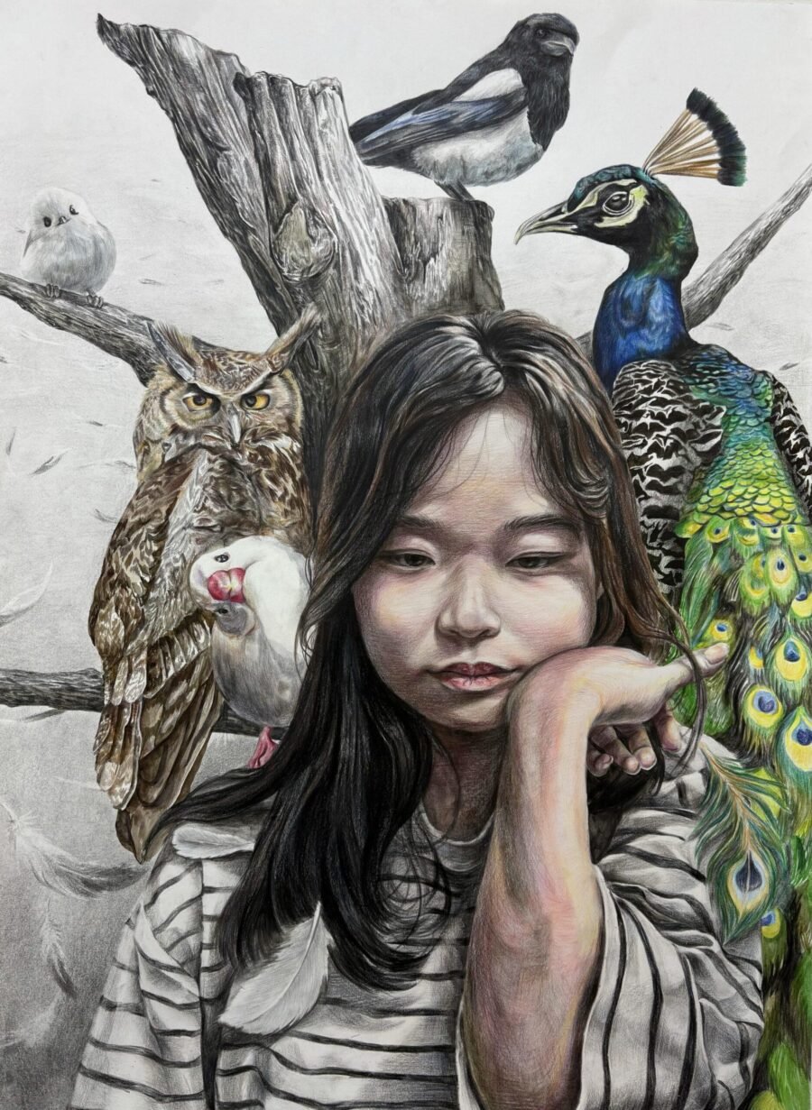 self-portrait with birds