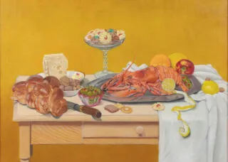 painting of table full of food