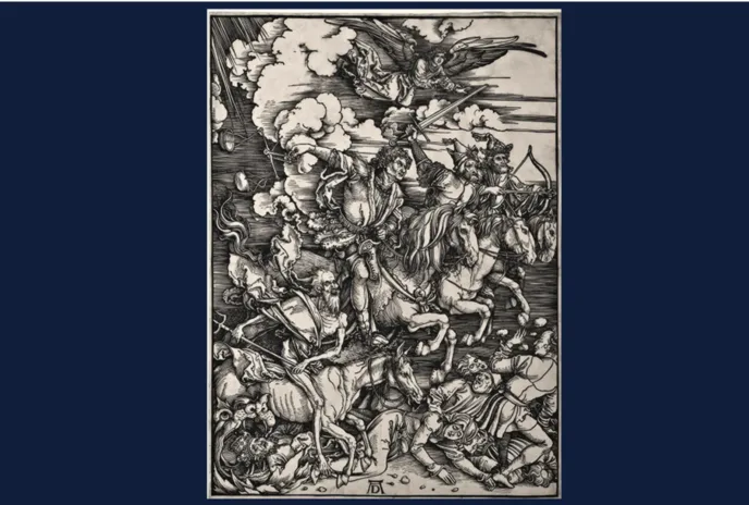 artwork with human and animals in pen