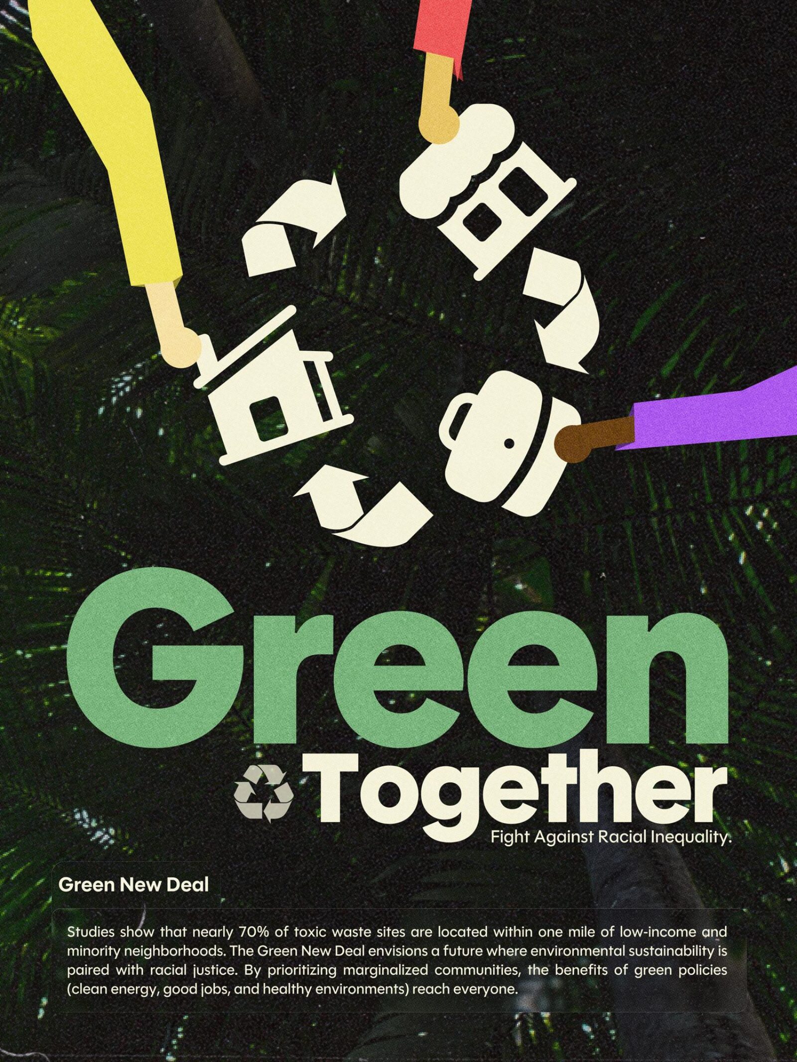 arms holding icons of houses in a circle on a black background