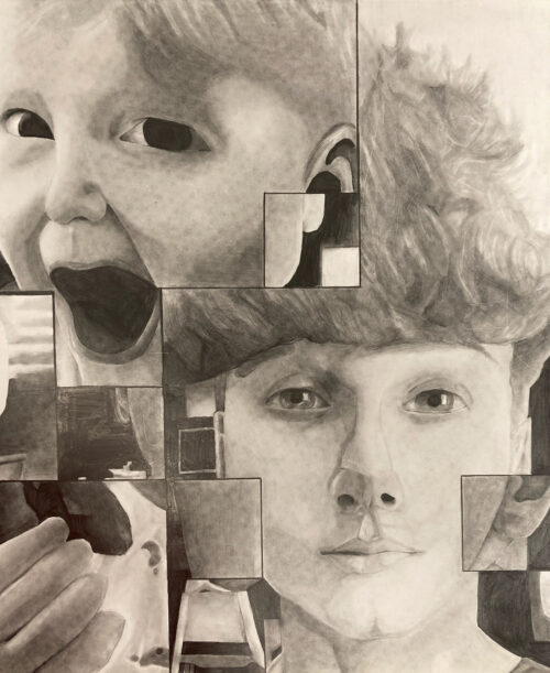 self-portrait with two faces in sepia tones