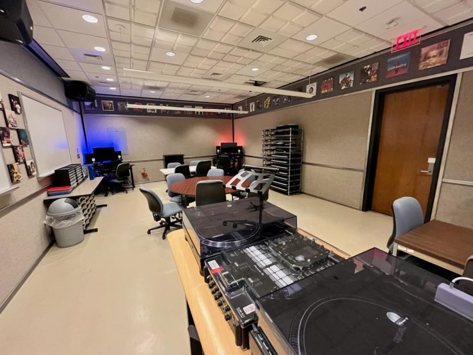 a studio space with lots of recording equipment