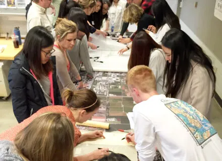 Student giving slide presentation