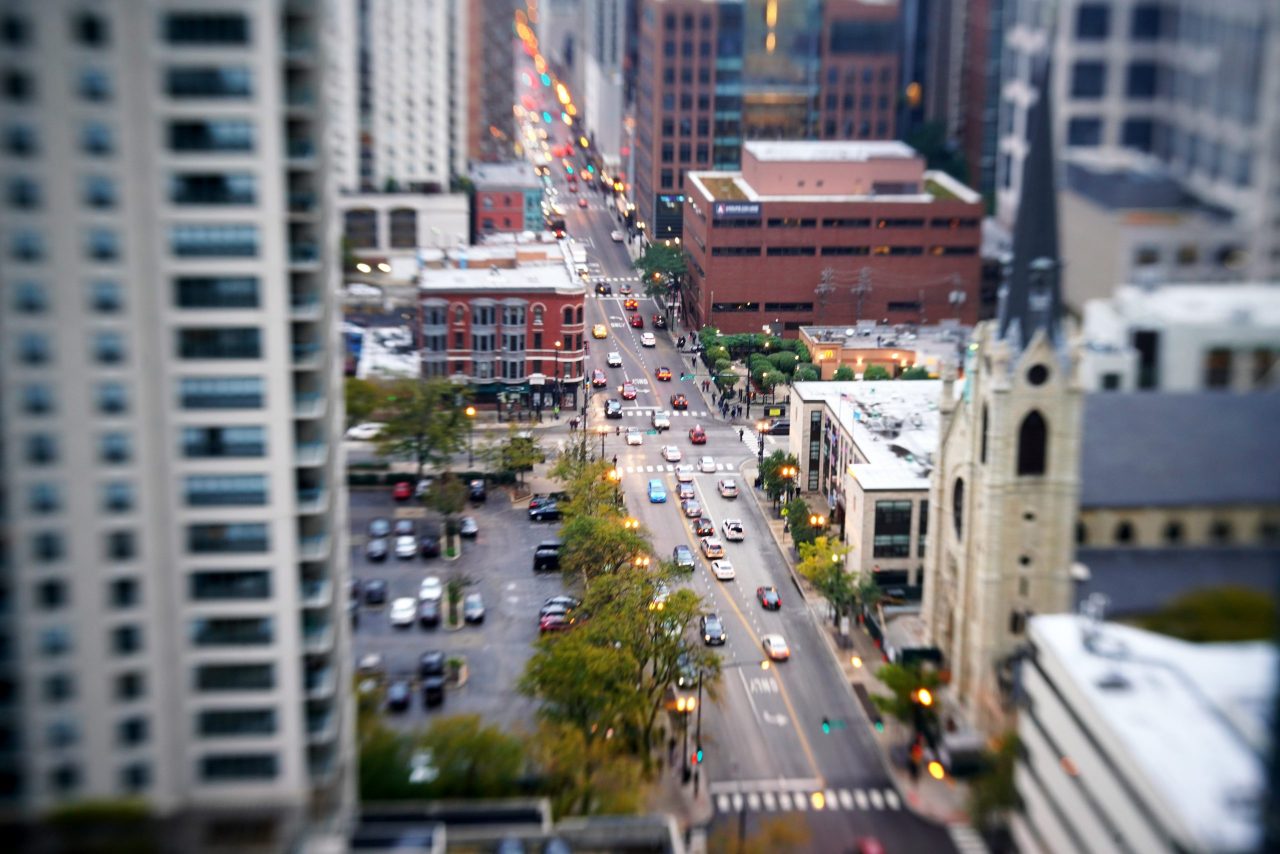 Chicago street from high rise balcony