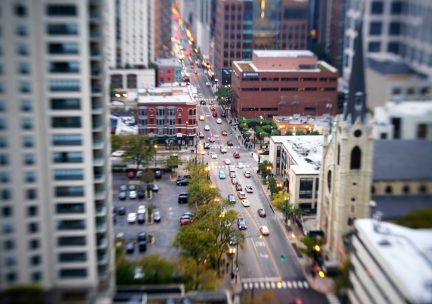 Chicago street from a high rise balcony