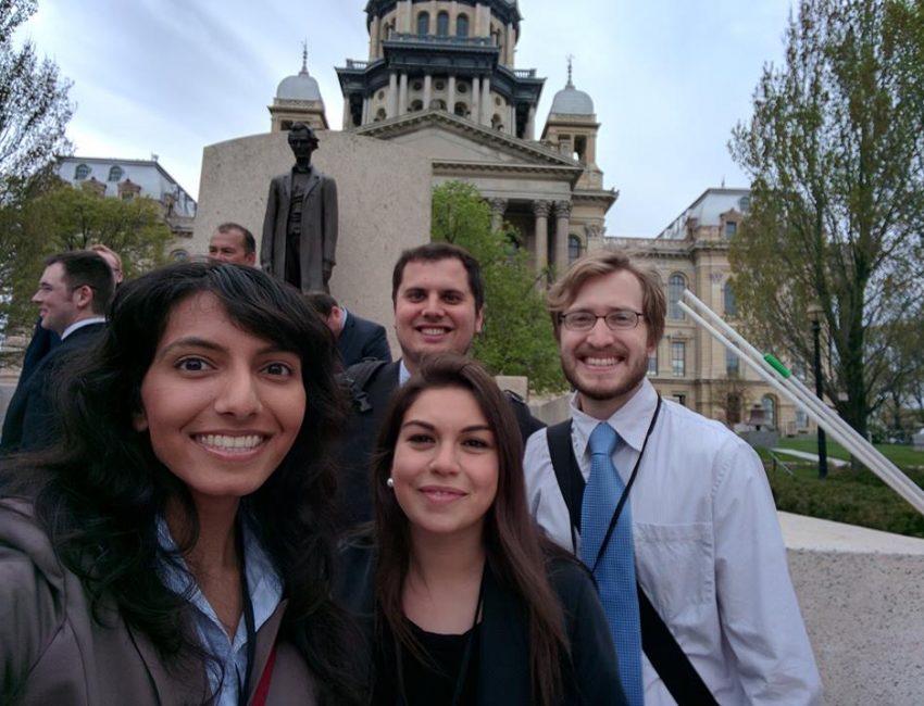 four students on location 