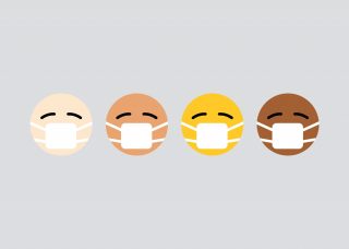 Emojis of different skin colors with masks on