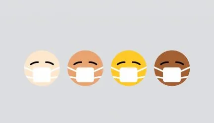 Emojis of different skin colors with masks on