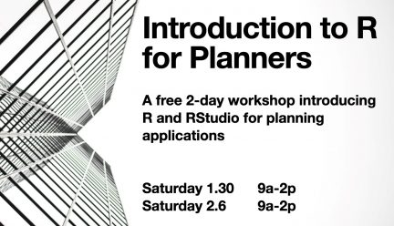 Introduction to R for Planners with building image and details of workshop