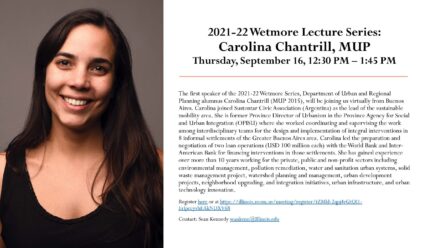 Flyer for Wetmore Lecture Series along with photo of Carolina Chantrill