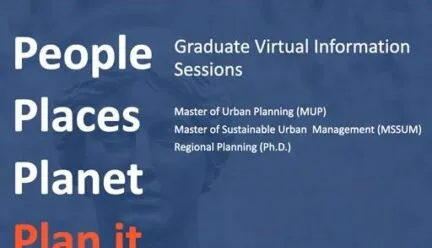 Blue and orange flyer listing DURP graduate programs