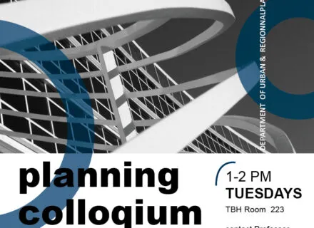 Flier for planning colloqium with photo of Temple Buell Hall in black and white