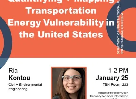 Orange and blue flyer with lecture information