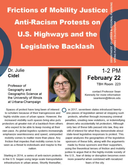 Orange, blue and white flier with lecture details and photo of Dr. Cidel