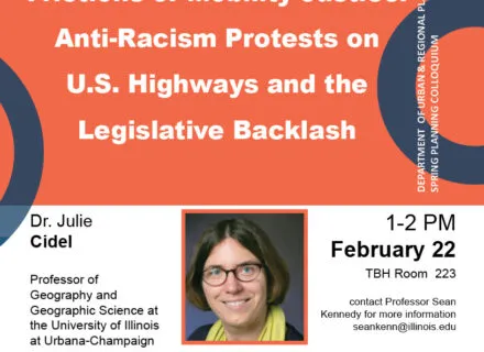 Orange, blue and white flier with lecture details and photo of Dr. Cidel