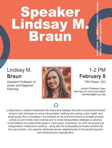 Orange, white and blue flier with photo of Lindsay Braun and presentation details